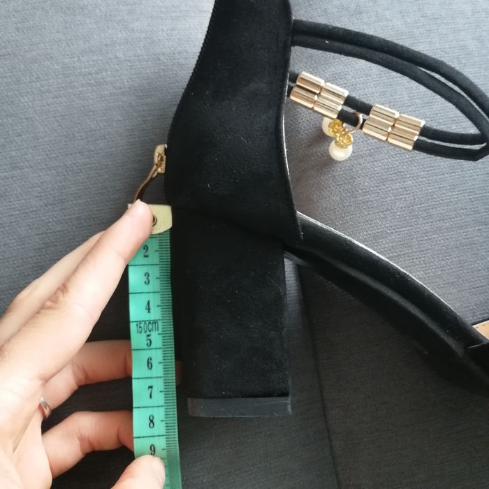 Czółenka buty sandały 38 nowe czarne pasek perełki