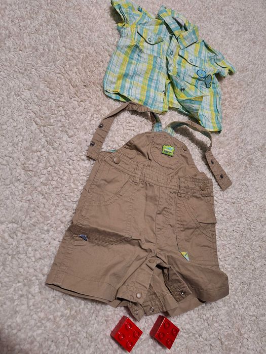 koszula w kratkę, krótki r. + spodenki na szelkach- dla chł.- like new