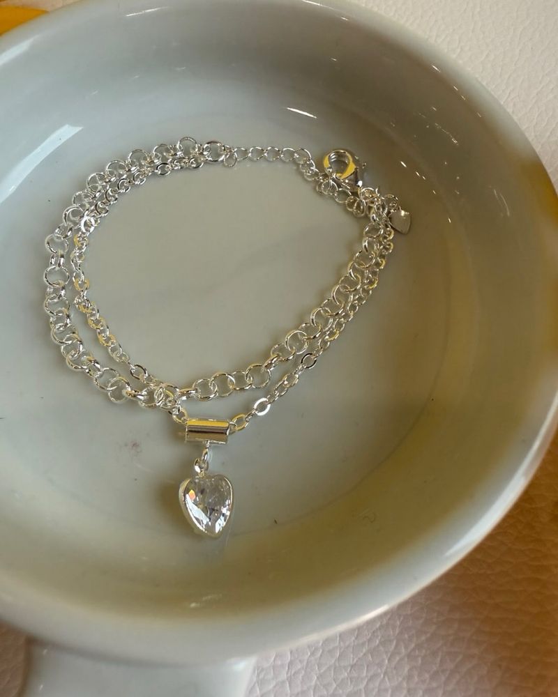 Pulseira com pendente coracao folheado a prata semijoia com garantia