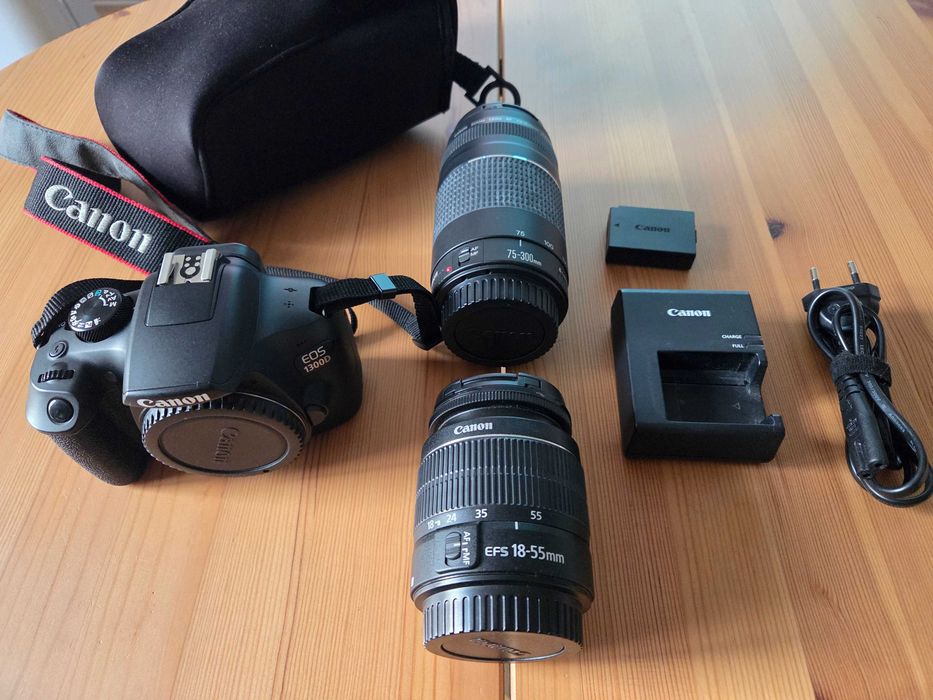 Aparat Canon 1300 + 2 obiektywy 18-55 oraz 75-300
