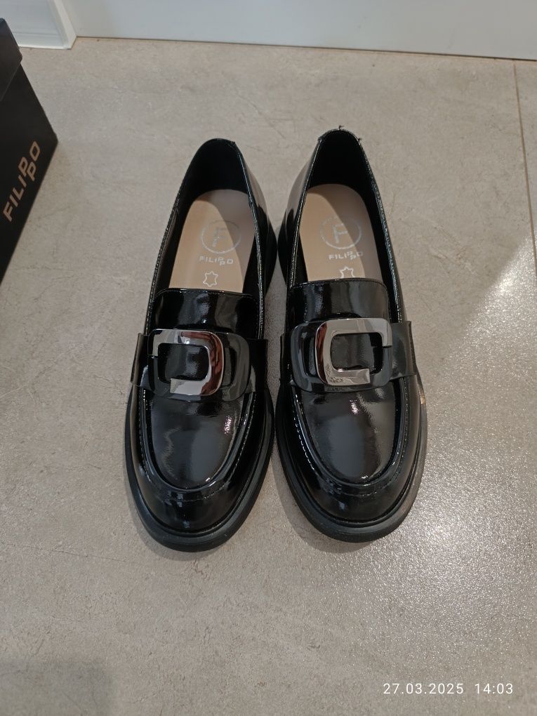 NOWE buty lordsy skórzane 37 czarne (ok.24 cm) -glebokie -filippo
