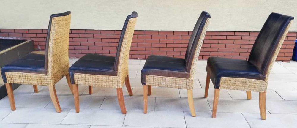 krzesła skórzane rattanowe krzesło komplet wypoczynek meble stół