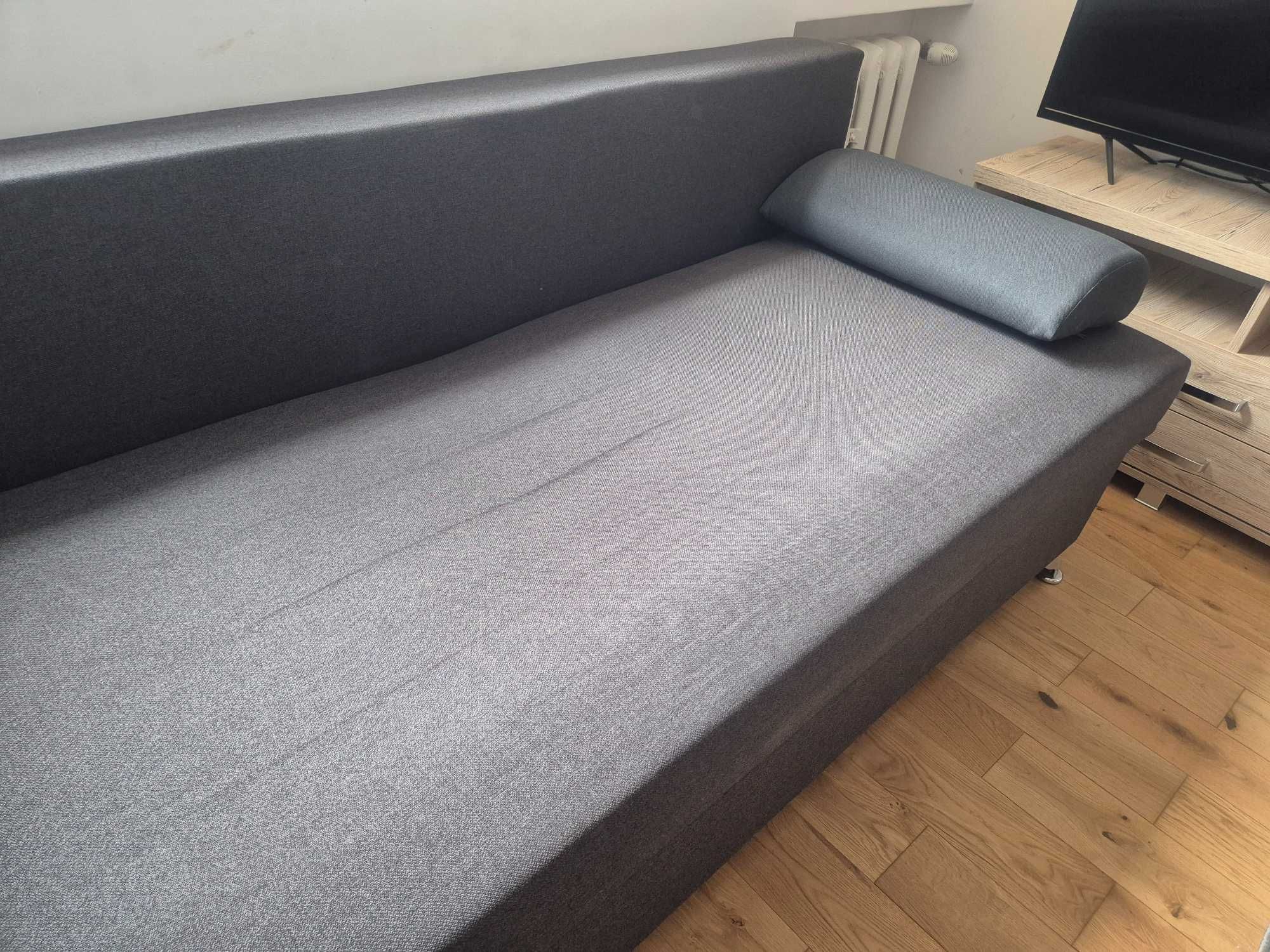 Kanapa, sofa, rozkładana, z pojemnikiem, szara, 140x200cm.