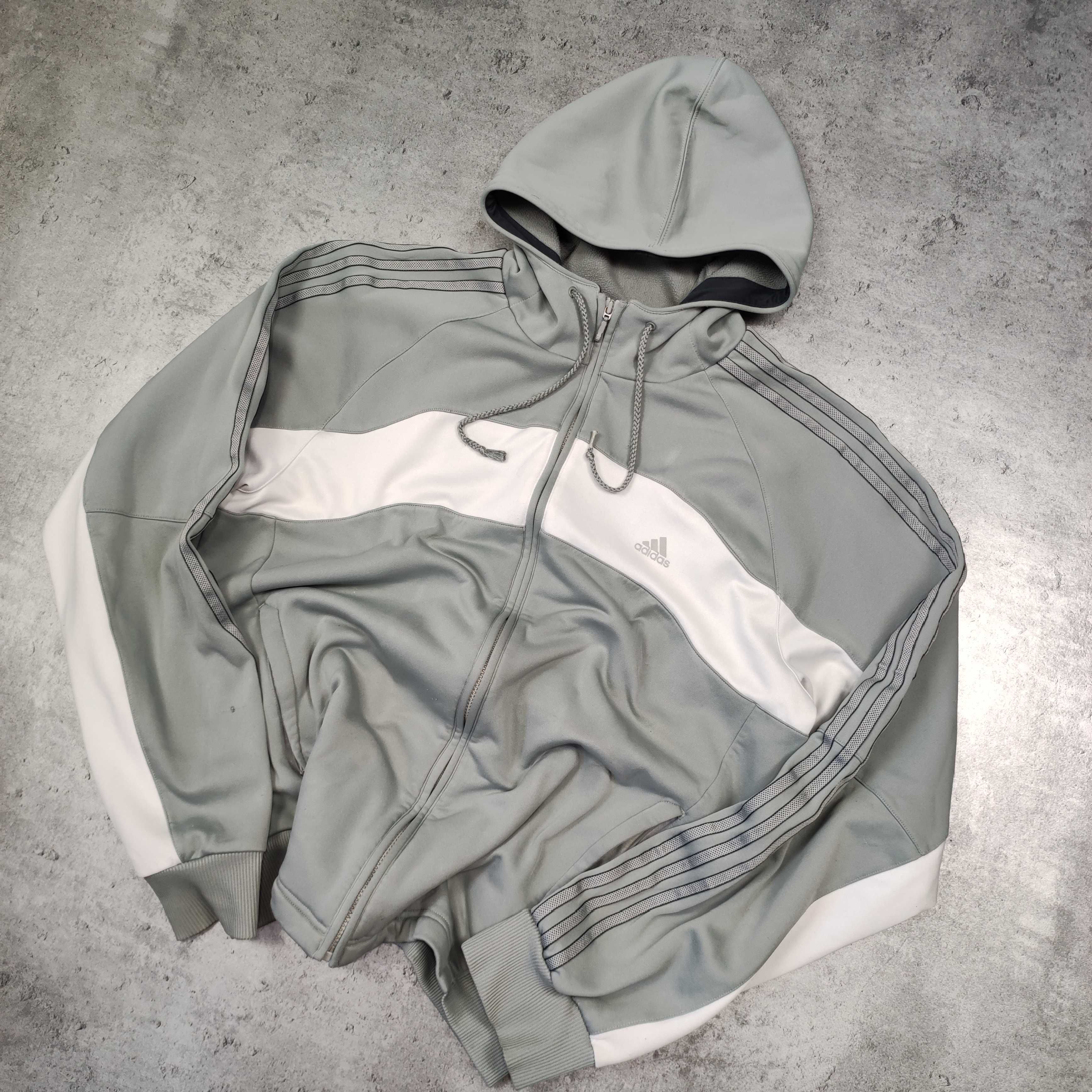 MĘSKA Retro Bluza z Kapturem Hoodie Rozpinana Adidas Szara Małe Logo