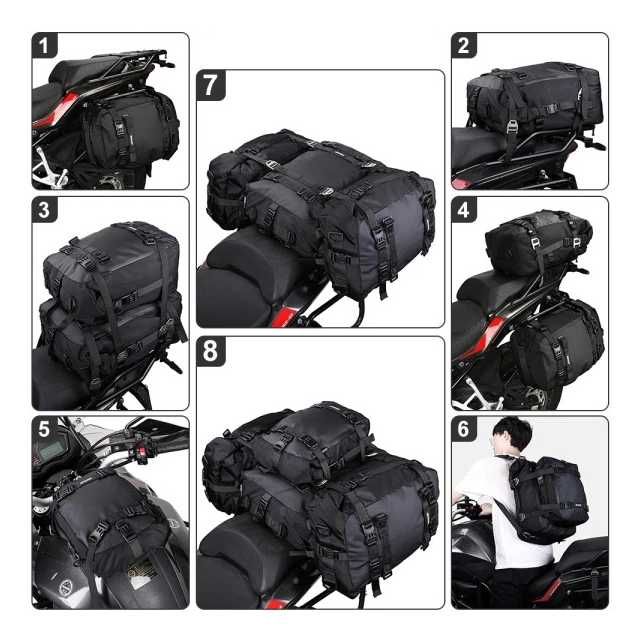 Bolsa Banco Traseiro Moto 10L/20L/30L - Impermeável Fixação por Fitas