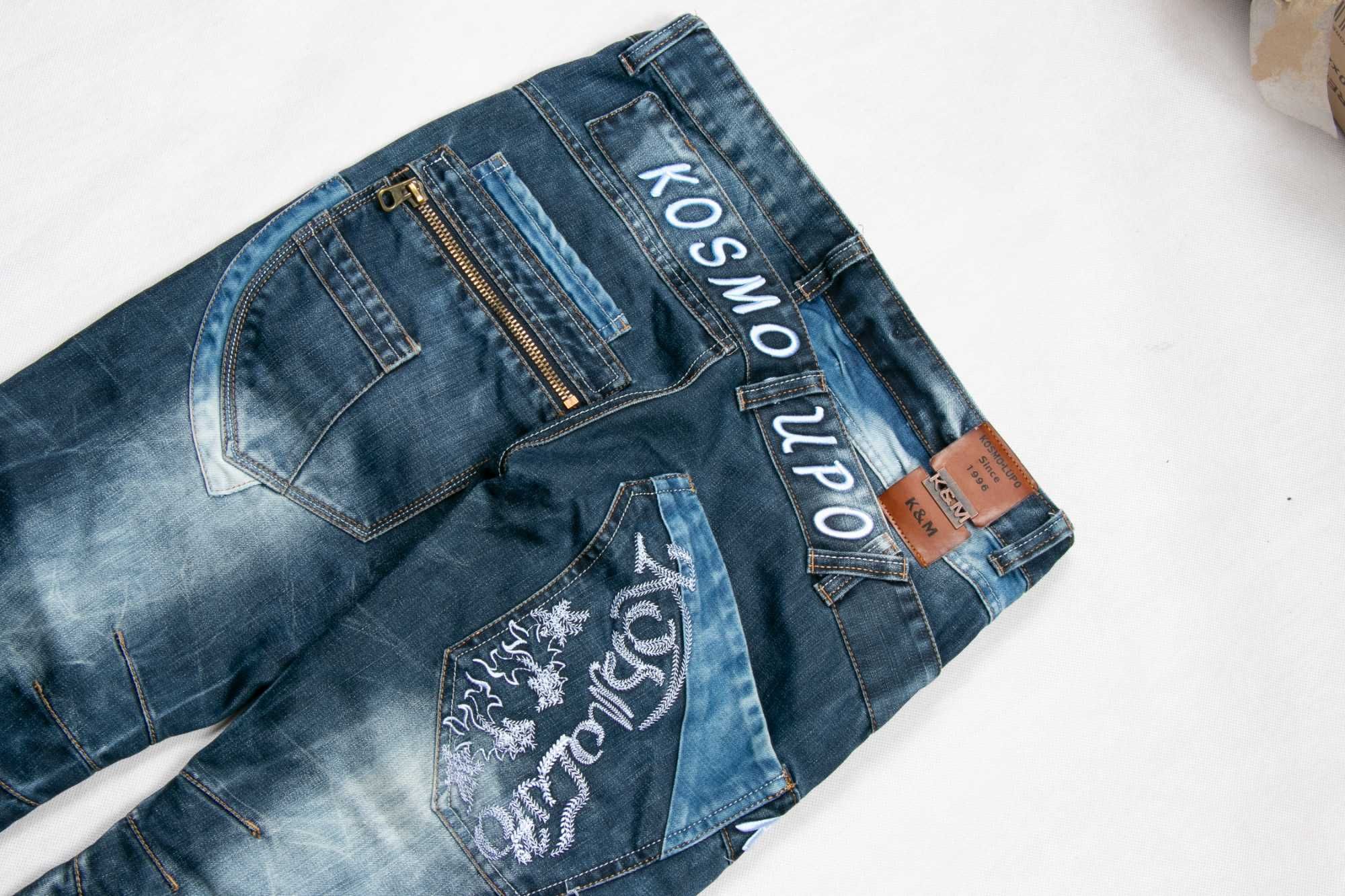 Spodnie jeansowe Kosmo&Lupo patchwork 30us niski stan