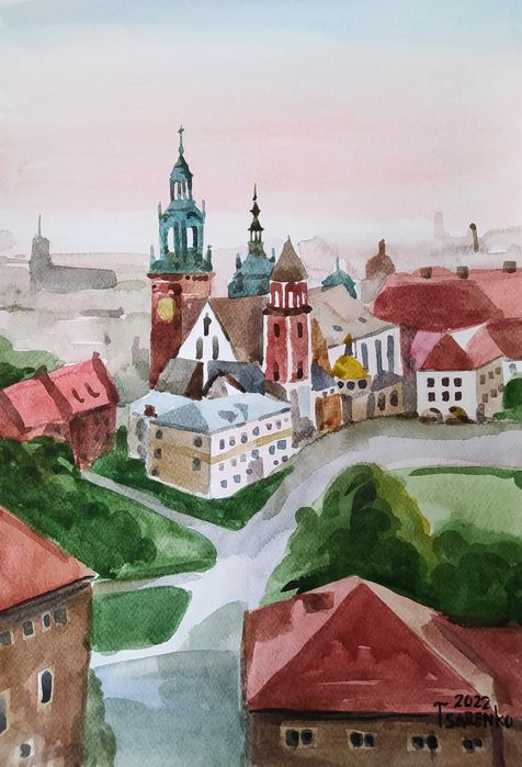 Obraz akwarela Kraków Denys Tsarenko Oryginał