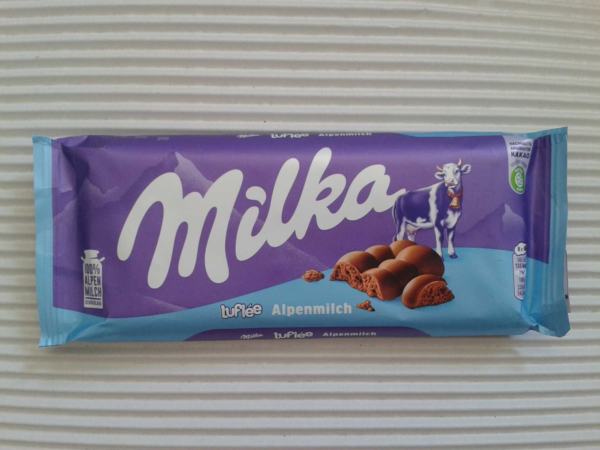 MILKA Czekolada mleczna Alpenmilch BĄBELKOWA Luflee z Niemiec 100 g