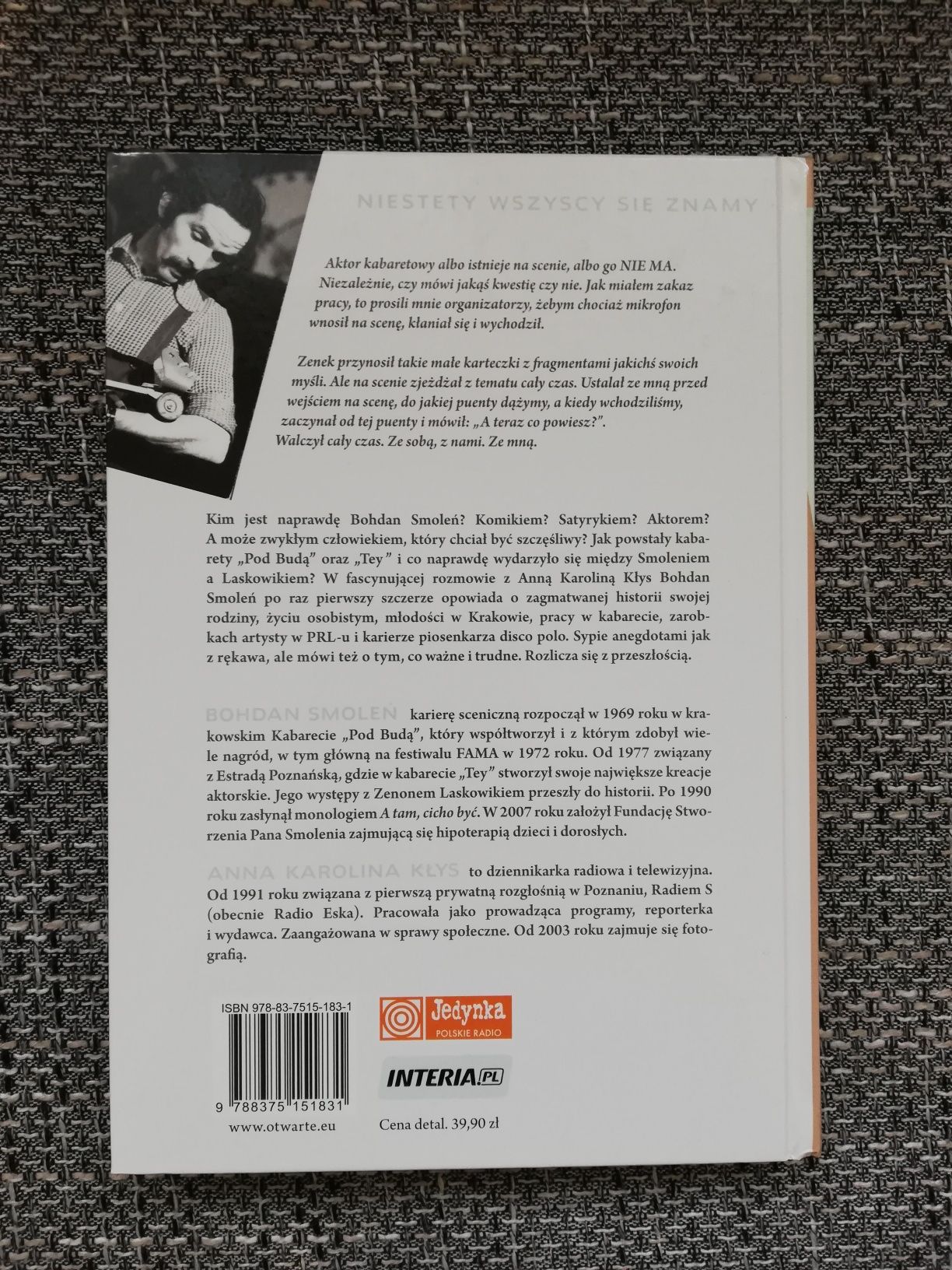 Książka biografia Bohdan Smoleń Niestety wszyscy się znamy Anna Kłys