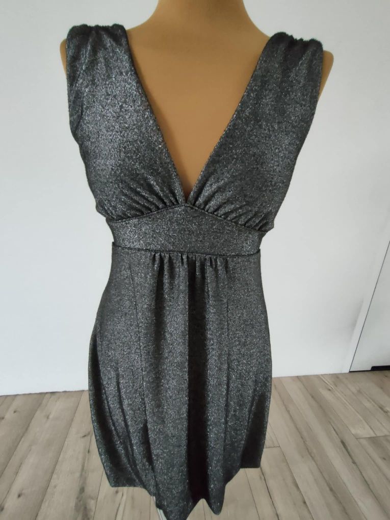 Sukienka Dorothy Perkins 36 s elegancka błyszcząca srebrna sukienka s