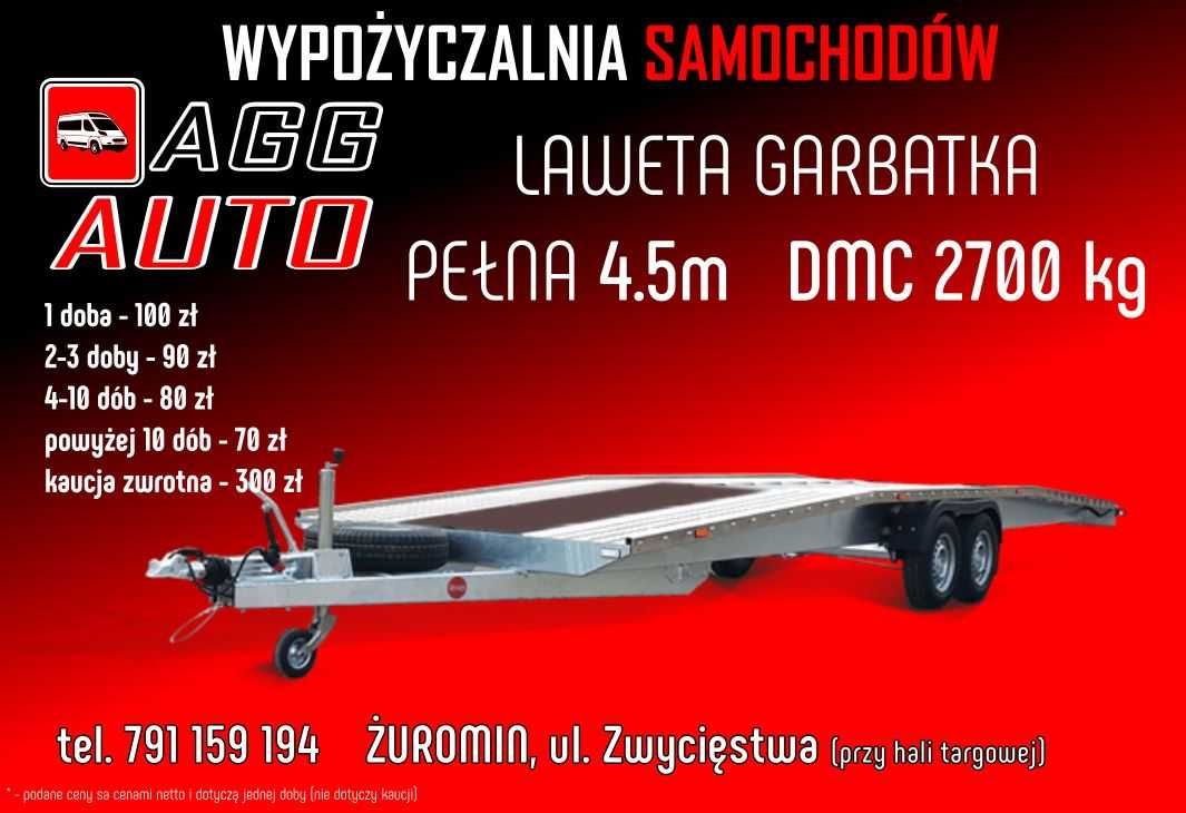 AGGauto Żuromin do wynajęcia laweta pełna  garbatka 4.5m DMC 2700kg