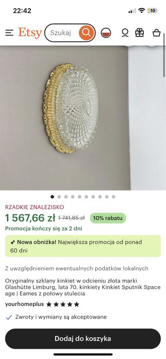 Glashutte Limburg lampa kinkiet scienny krysztalowa mala złota