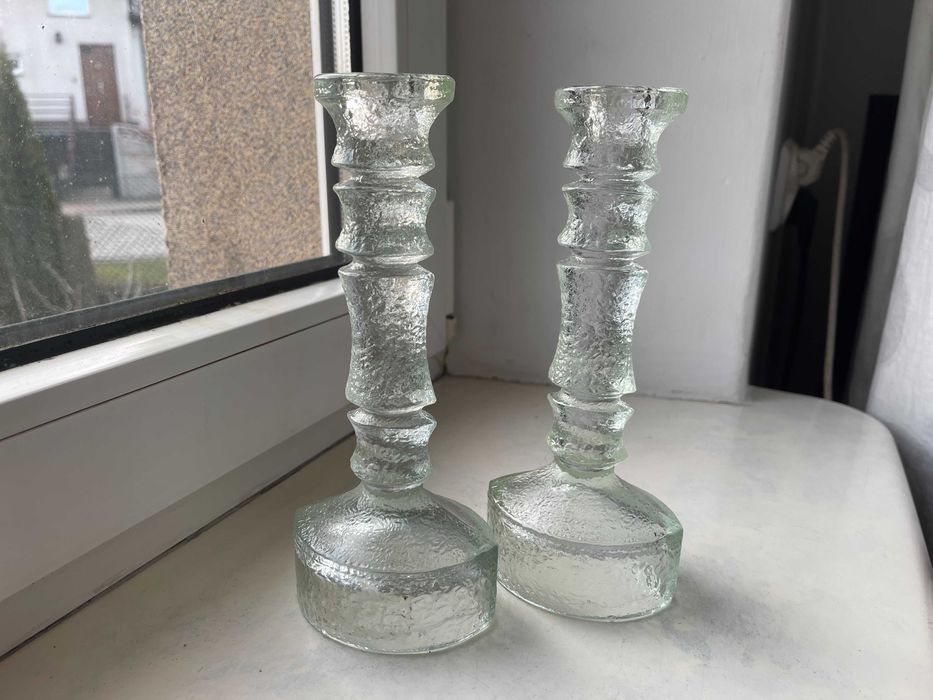 Kpl 2 Świeczniki Ząbkowice Sahara szklo PRL świecznik kaganek KPL