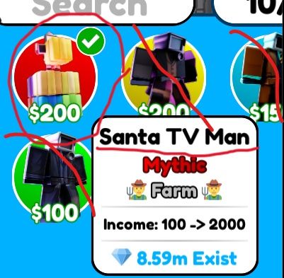 Santa TV Man Mythic Farm Roblox
