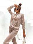 Moon Dres/Komplet Damski Welurowy kolor beżowy rozmiar M bluza i spodn
