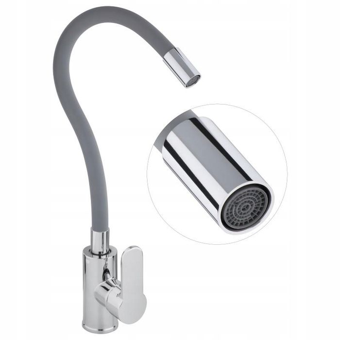 Bateria Kuchenna Stojąca Elastyczna Gietka Szara Wylewka Kran Zlewu