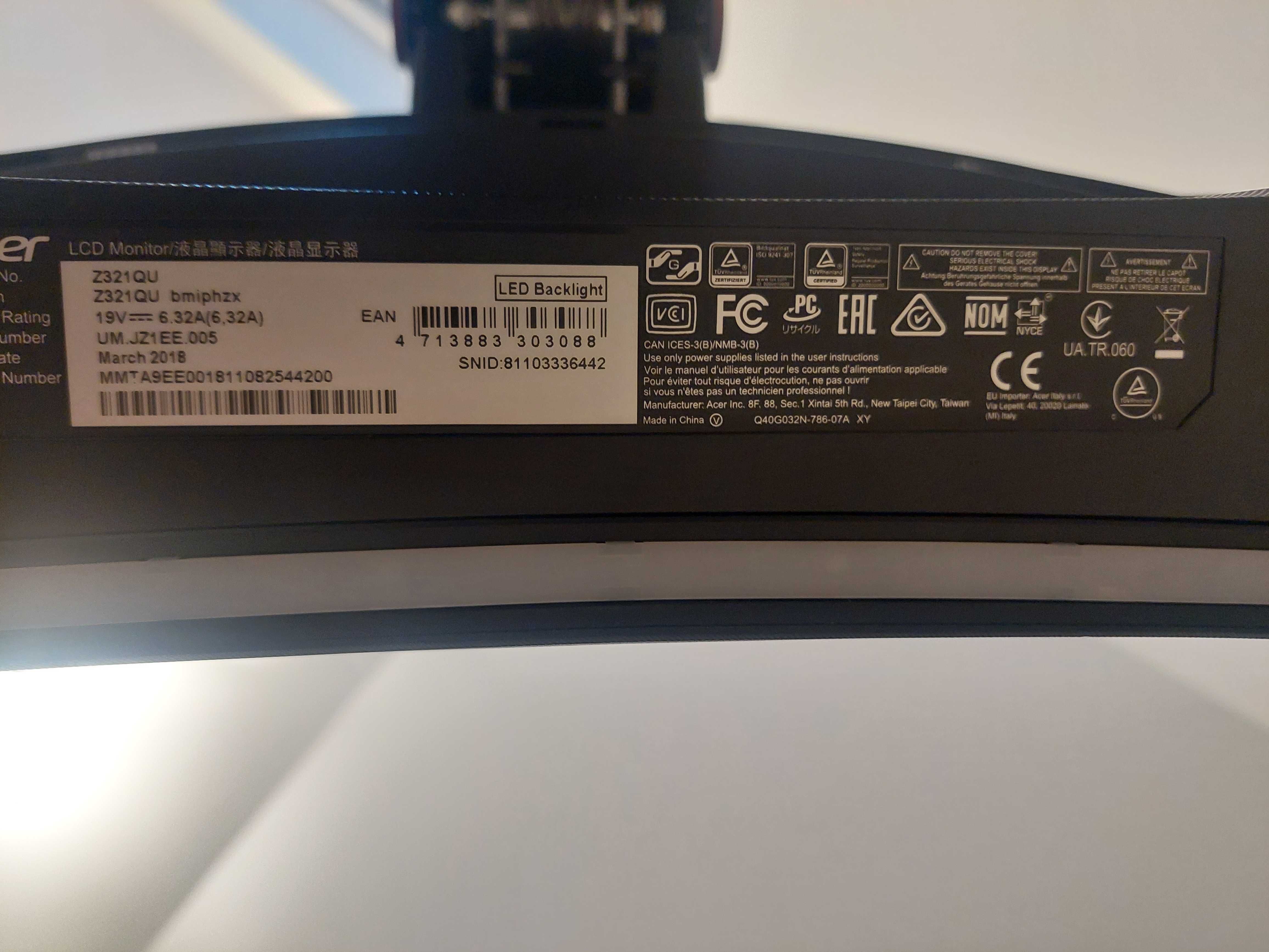 Acer Predator 32,5" LCD Z321QU rozdzielczość 2k