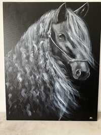 Obraz ręcznie malowany koń fryzyjski