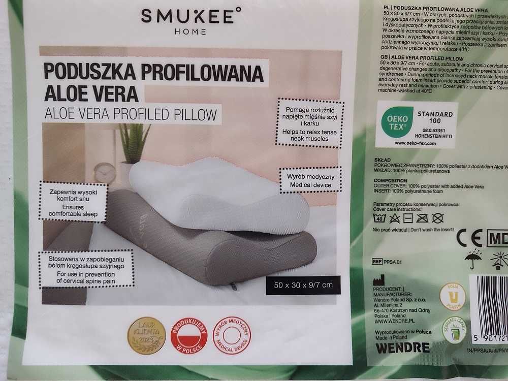 Poduszka profilowana ALOE VERA SMUKEE 50x30 biała