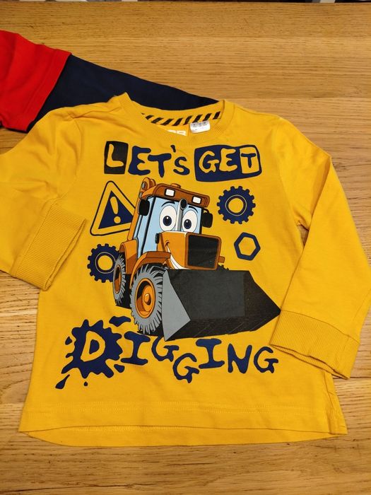 4 bluzy bluzki 2-3 latka koparka JCB  F&F