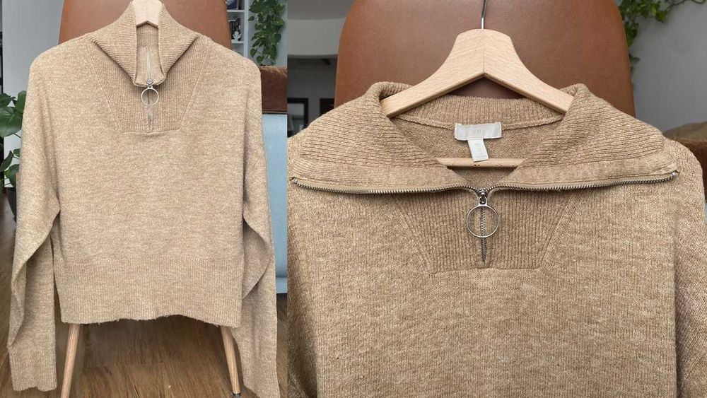 Sweter H&M rozmiar S / XS brązowy z domieszką wełny