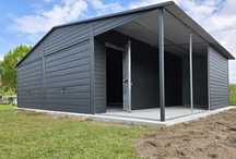 Garaż blaszany 6x5 + wiata 1,5 m + drzwi - ANTRACYT blaszak  PRODUCENT