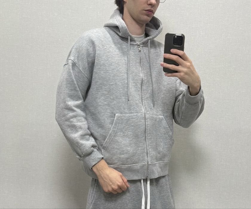 Сірий базовий худі оверсайз меланж зип худи серое кофта zip hoodie