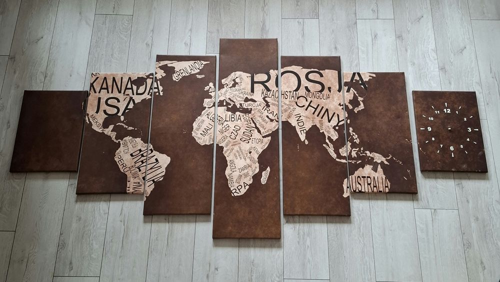 Obraz canvas z zegarem na ścianę 210x100 Mapa świata nowoczesny dekor