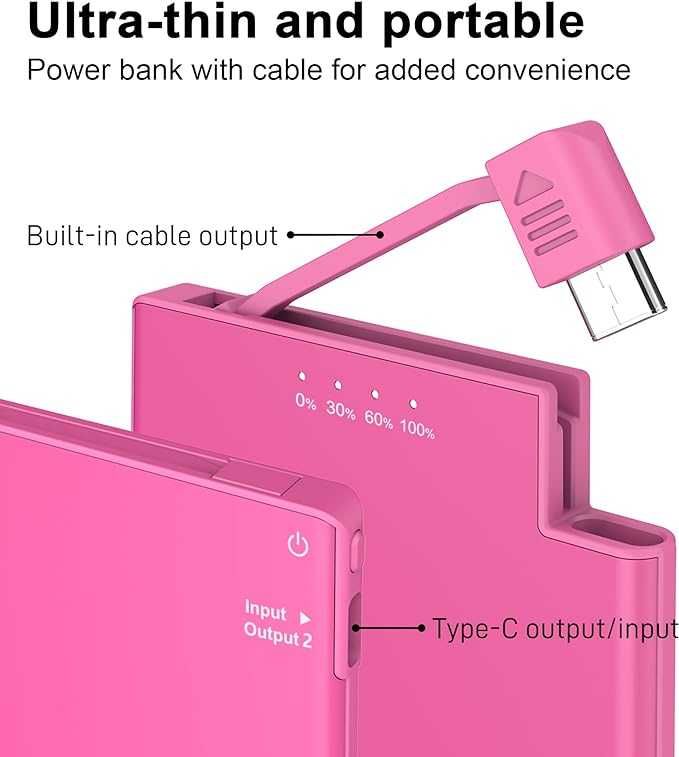 Powerbank Auskang 5000 mAh różowy TYP C ultra cieńki