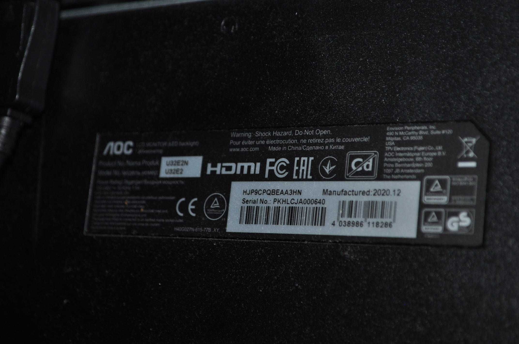 AOC E2 U32E2N monitor LED  (31.5") 3840 x 2160 px 4K Ultra HD Czarny