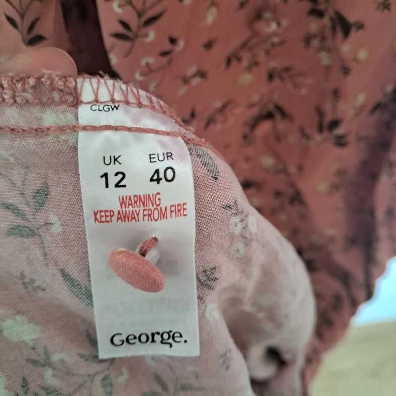Piękna długa różowa sukienka midi w kwiaty 100% wiskoza 40 L