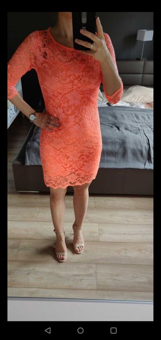 Neonowa krótka sukienka koronka S/M