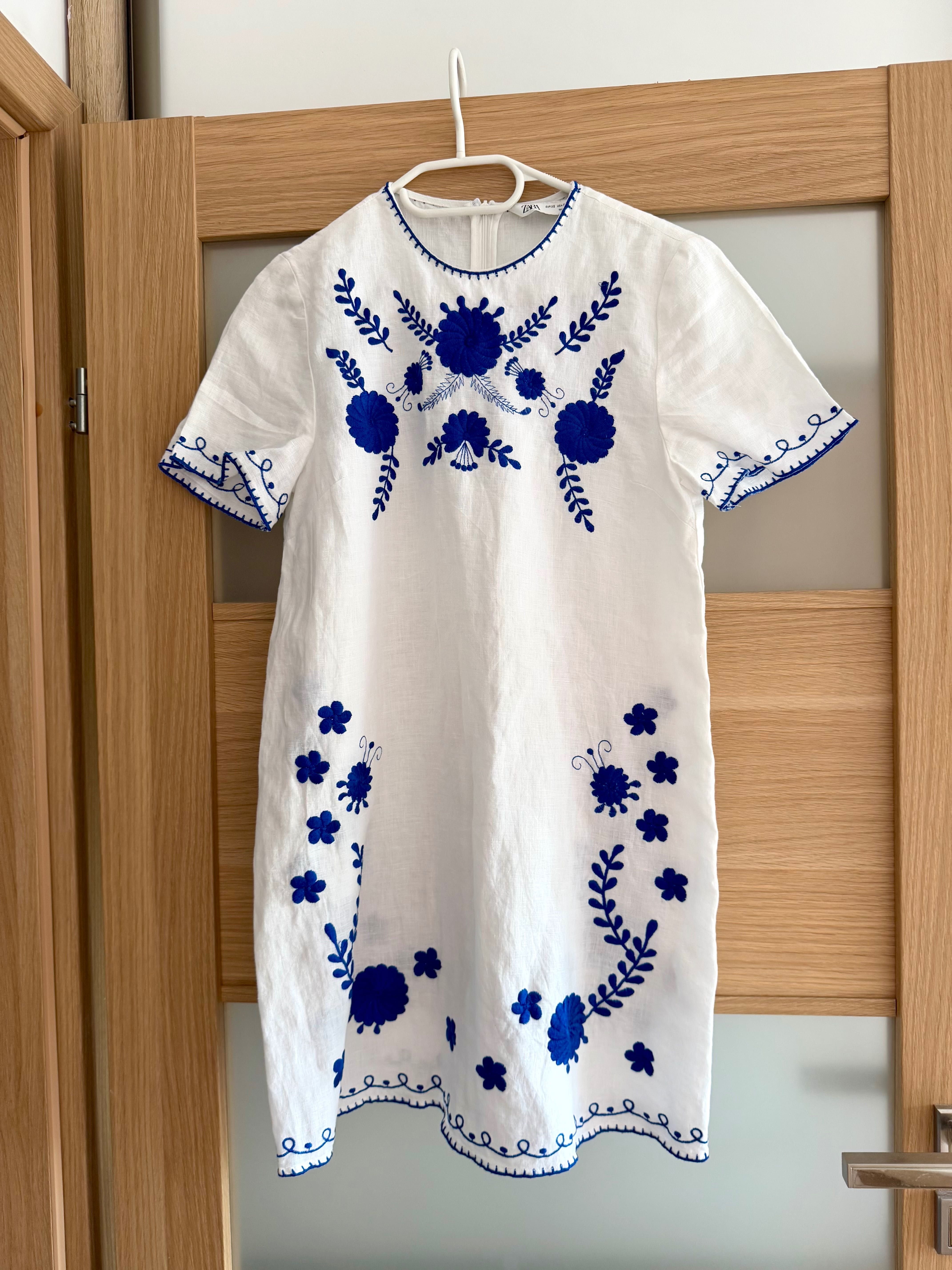 Zara sukienka lniana tunika xs 34 haft