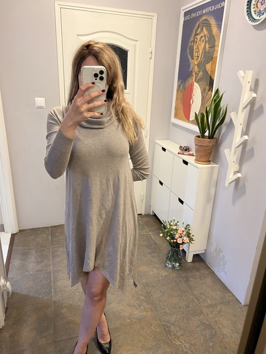 Wiskoza kaszmit sukienka tunika golf uniwersalna beżowa