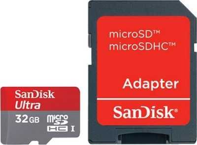 Карта памяти Micro SDHC 32Гб SanDisk Ultra Class 10 + адаптер