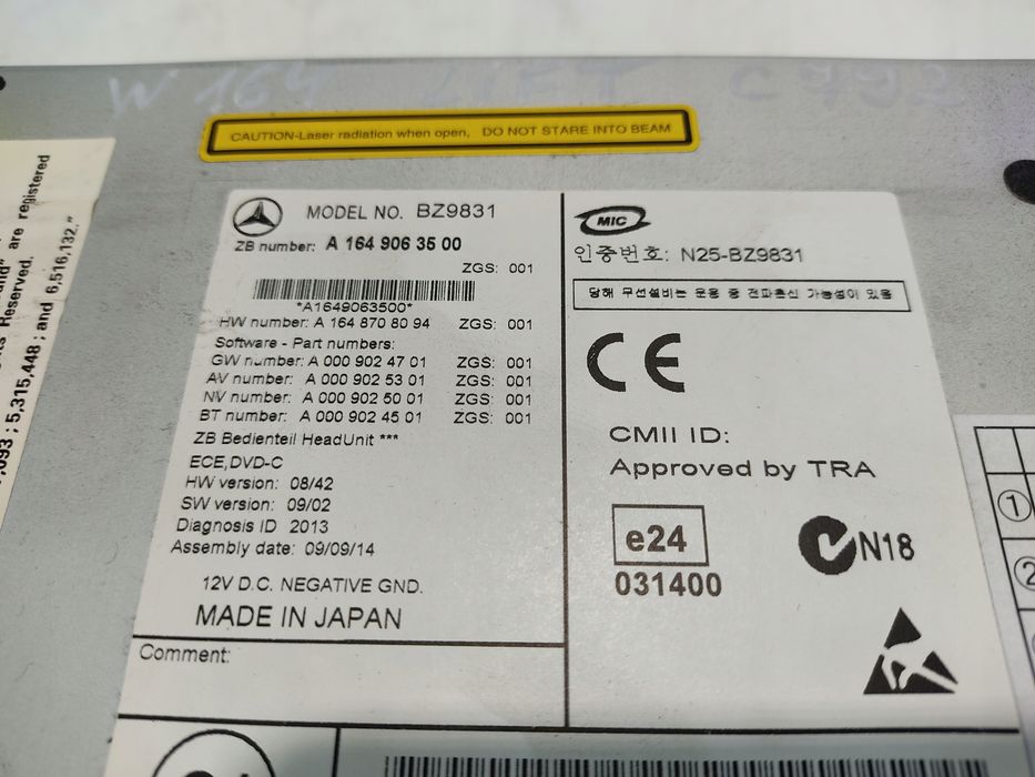 mercedes ml gl w164 x164 lift radio nawigacja comand sd bz9831 1649063