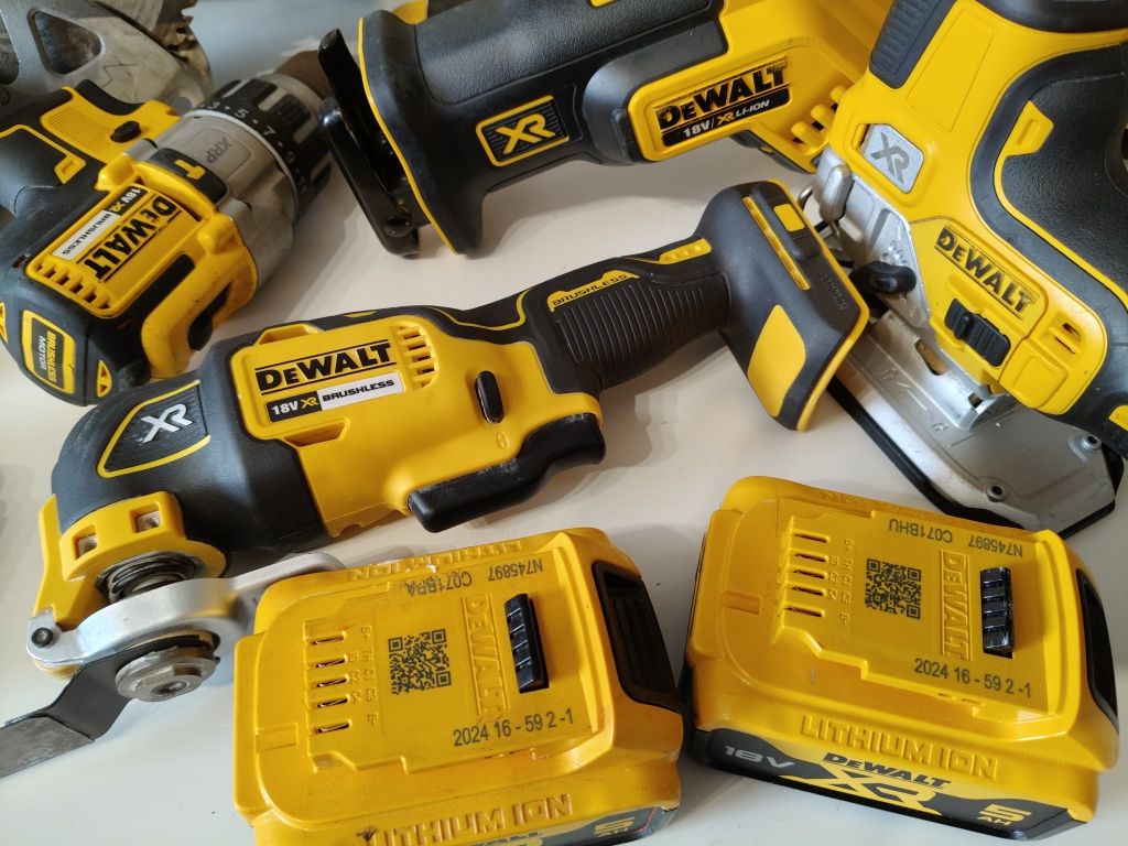 Duzy zestaw akumulatorowy Dewalt XR 7x18v pila lisica multimaster wkrę