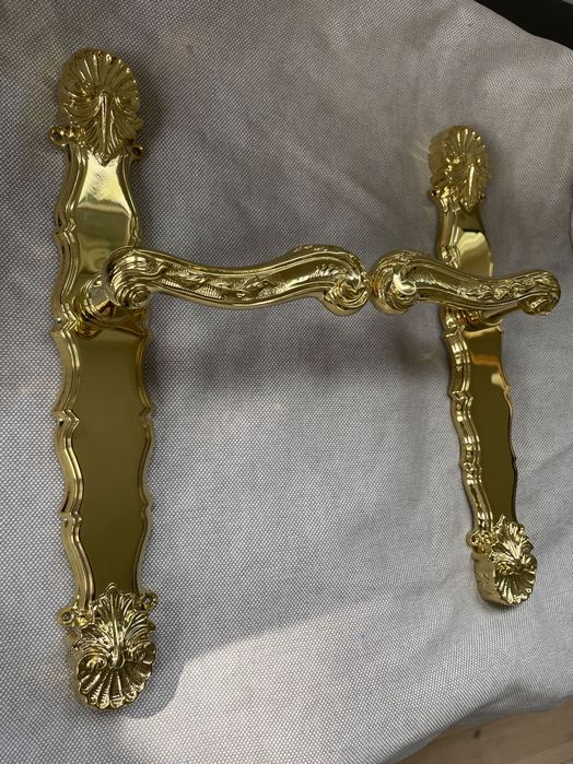 Klamka do drzwi - Szyld długi - Mosiądz PVD - Włoski barok