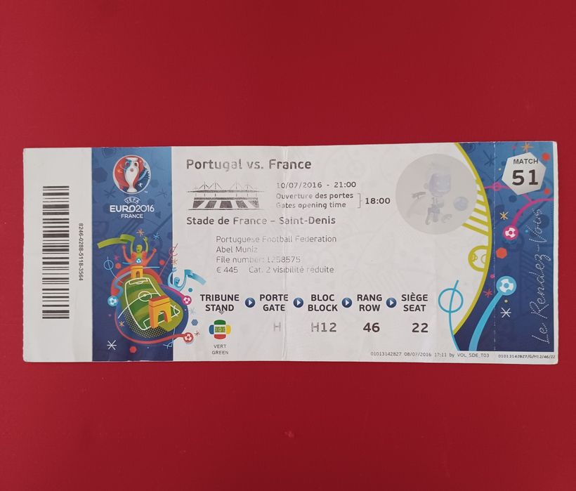 Bilhete Final Euro 2016 Portugal França