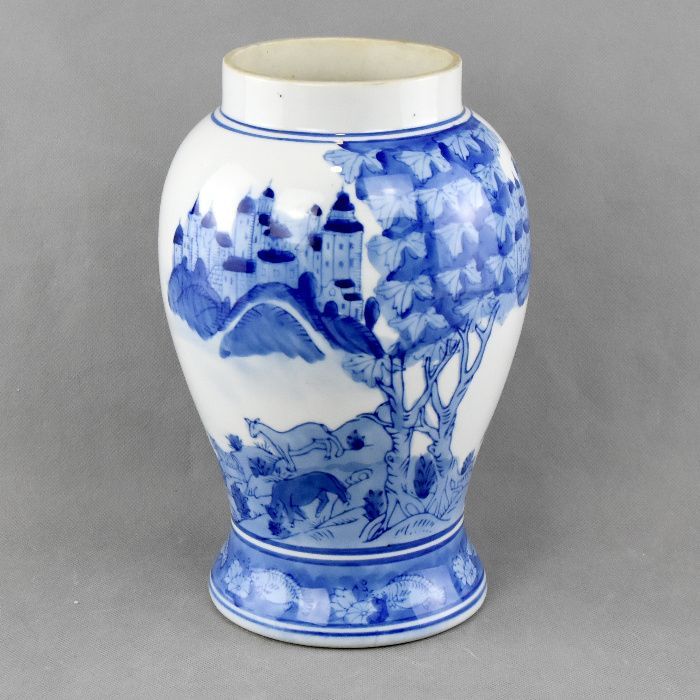 Jarra / Jarrão em porcelana, decoração de porto europeu a Azul e Branc