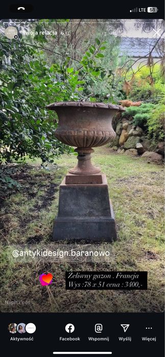 Antyczny duzy Gazon Donica do ogrodu , tarasu Francja XIXw