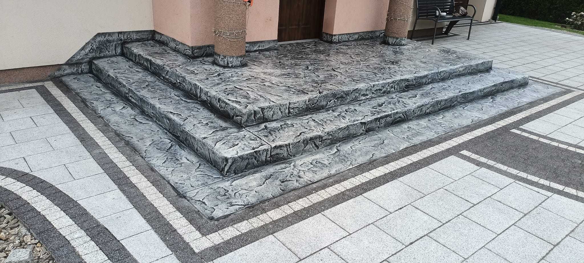 Beton stemplowany, tarasy, schody, filary, cokoly.