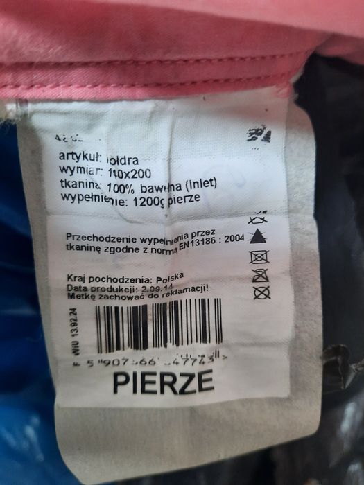Pierzyna kołdra z pierza lekka 140x200 bawełna pierze 1200g Polska