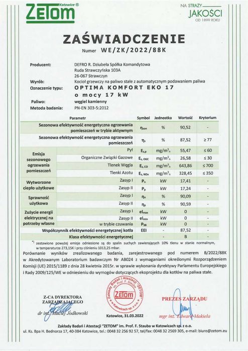 Kocioł, piec DEFRO OPTIMA KOMFORT EKO 17 kW - zasypowy / tradycyjny