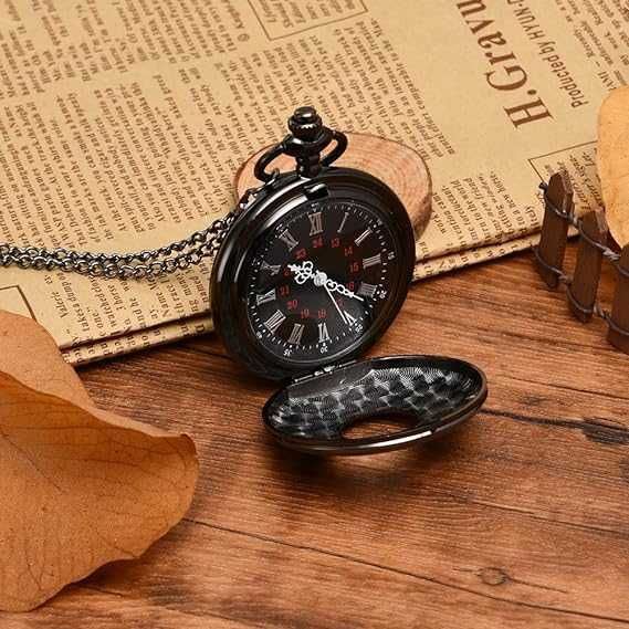 Zegarek kieszonkowy w stylu vintage, kwarcowy z łańcuszkiem