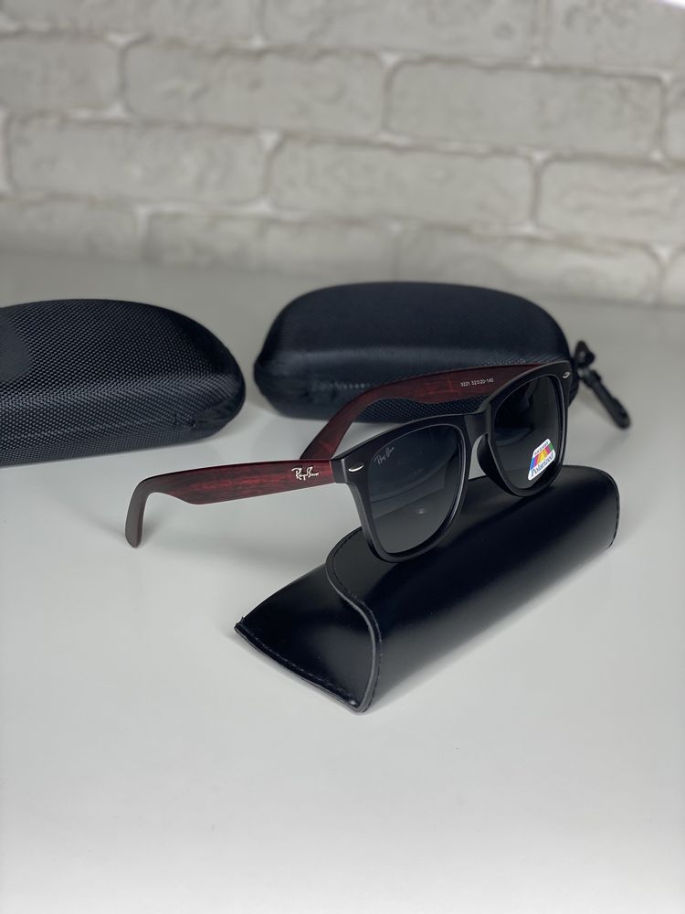 Мужские солнцезащитные очки Ray Ban POLARIZED Wayfarer Черные с коричн