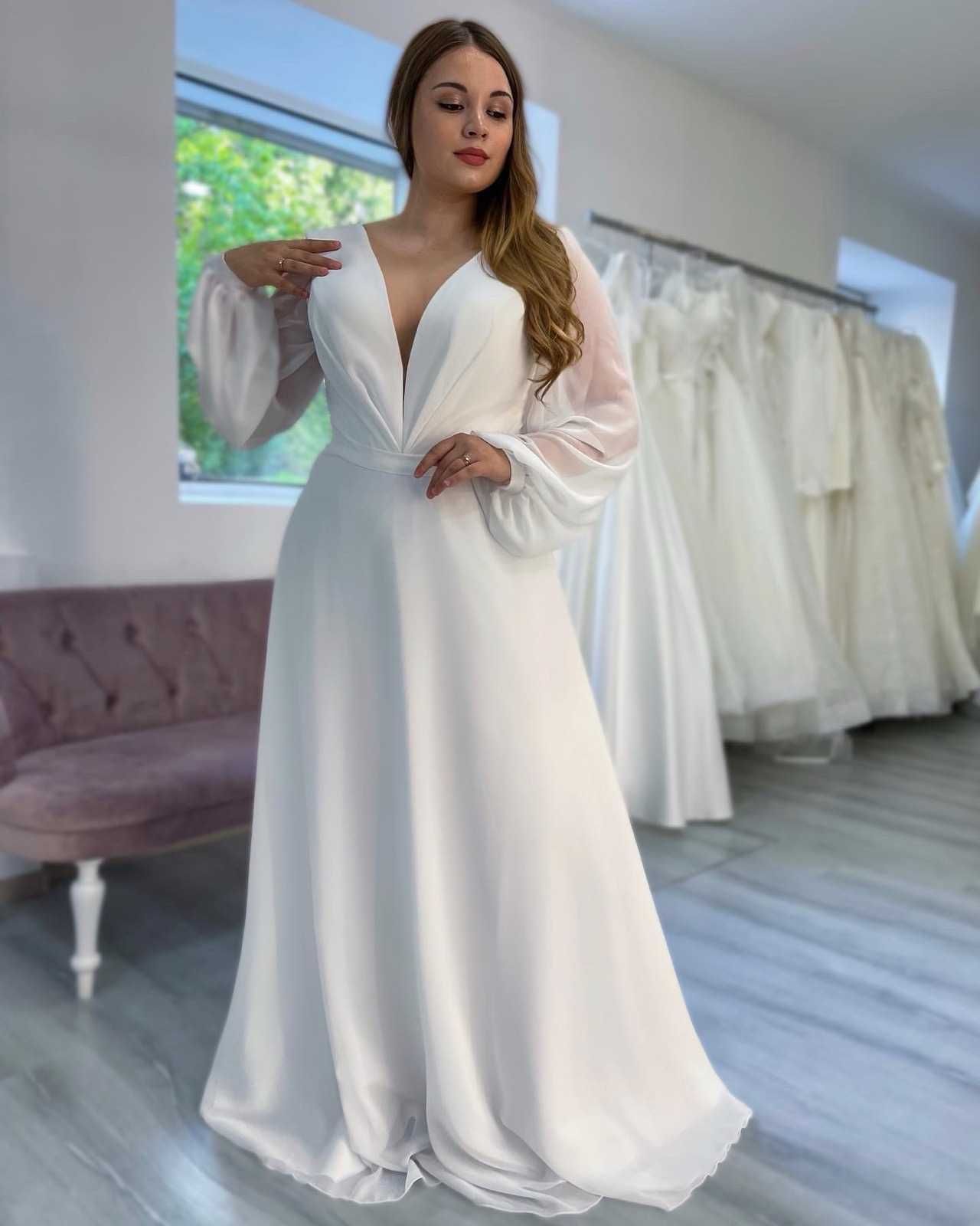 Весільна шифонова сукня. PLUS SIZE А-силует, бохо. Спинка на корсеті