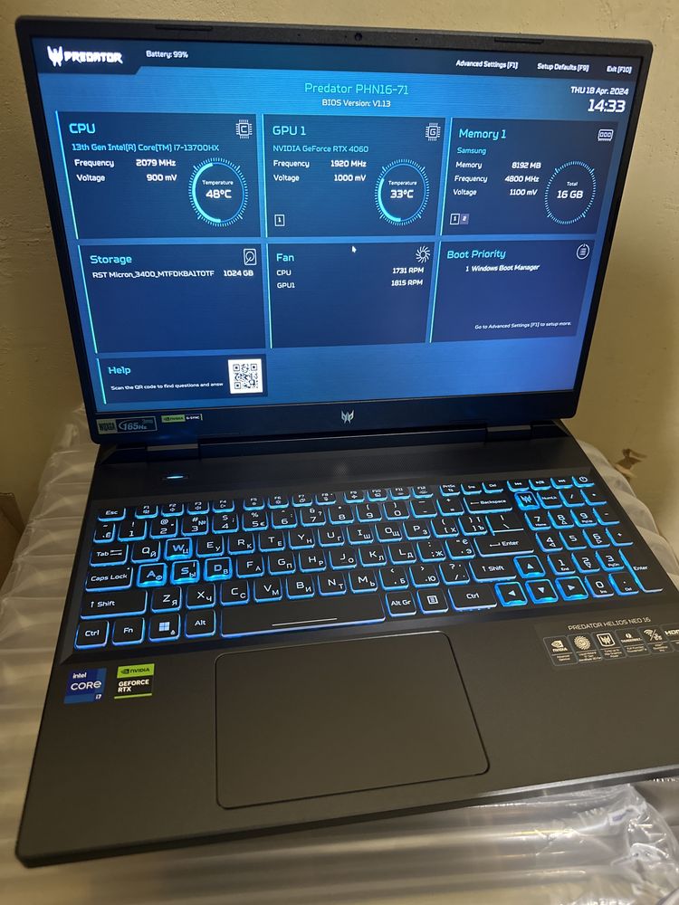 Acer Predator Helios Neo 16 i7-13700HX RTX4060 16GB 1TB Ssd W11H