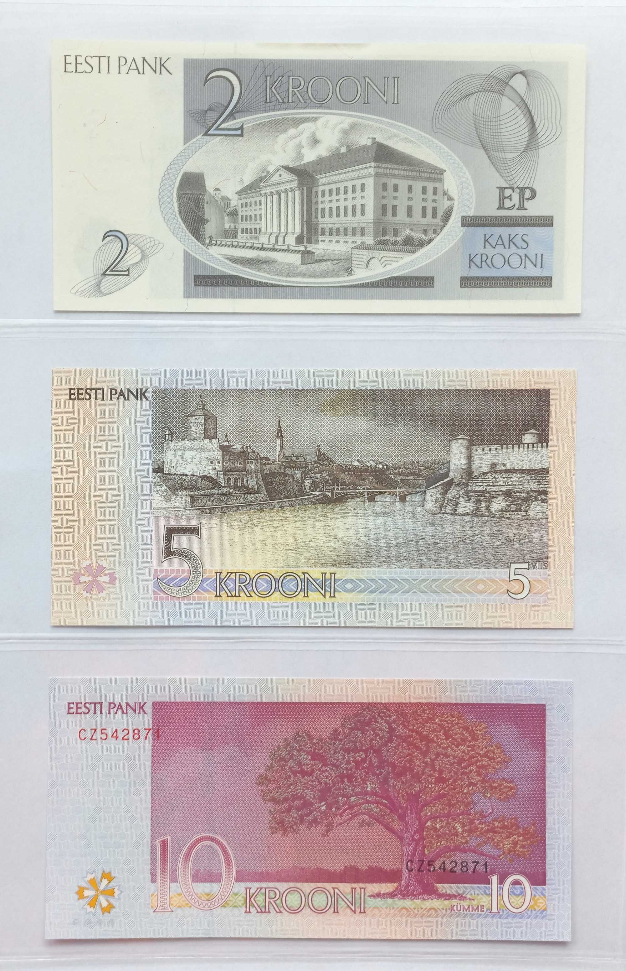 Banknoty - Estonia 5,5,10 Krooni.