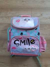 Plecak dziecięcy, tornister dla dziewczynki z kotkiem, smile, różowy